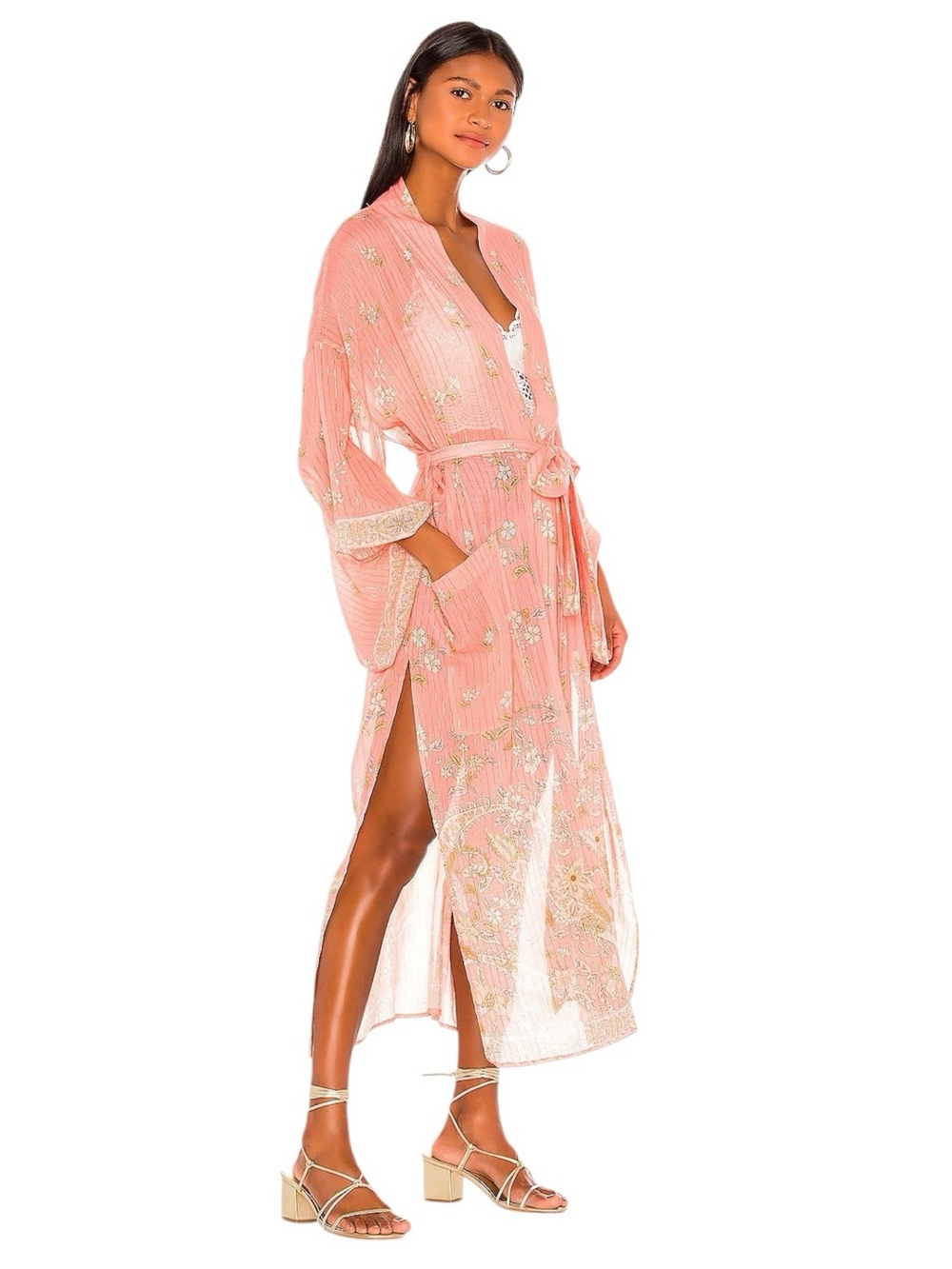SPELL & THE GYPSY Hendrix Blush Pink Gold Floral Festival Kimono